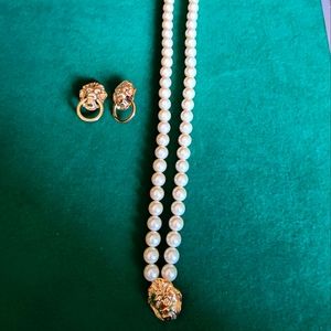 Lion Head Necklace and Earring Set